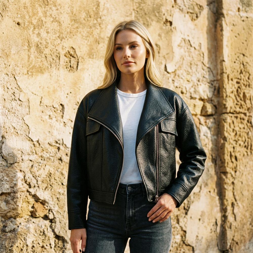 Lederjacken Outlet24 - Vesan | Genarbte Asymmetrische Jacke Damen