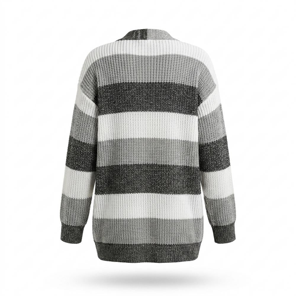 Lederjacken Outlet24 - Kefom | Gestreifter Gestrickter Cardigan Damen