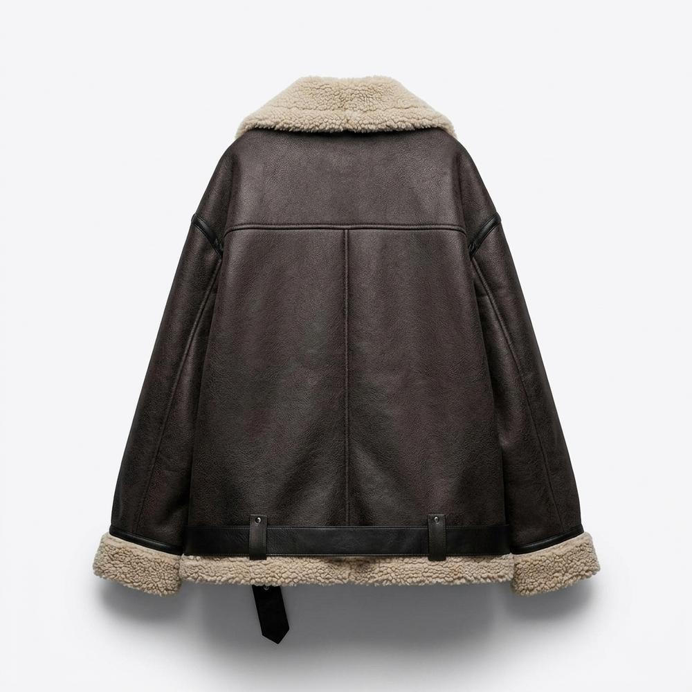 Lederjacken Outlet24 - Liwod | Gefütterte Weite Lederjacke Damen