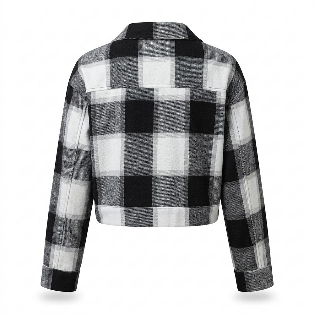 Lederjacken Outlet24 - Yigit | Karierte Kurzgeschnittene Jacke Damen
