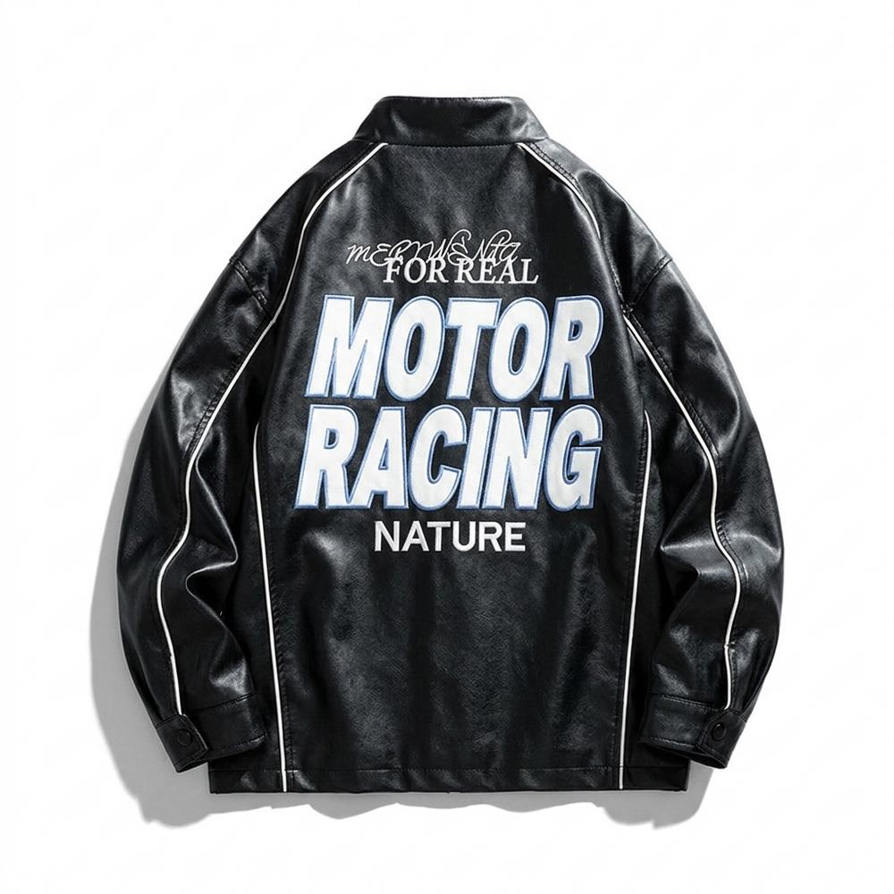 Lederjacken Outlet24 - Mopun | Bedruckt Paspeliert Lederjacke Unisex