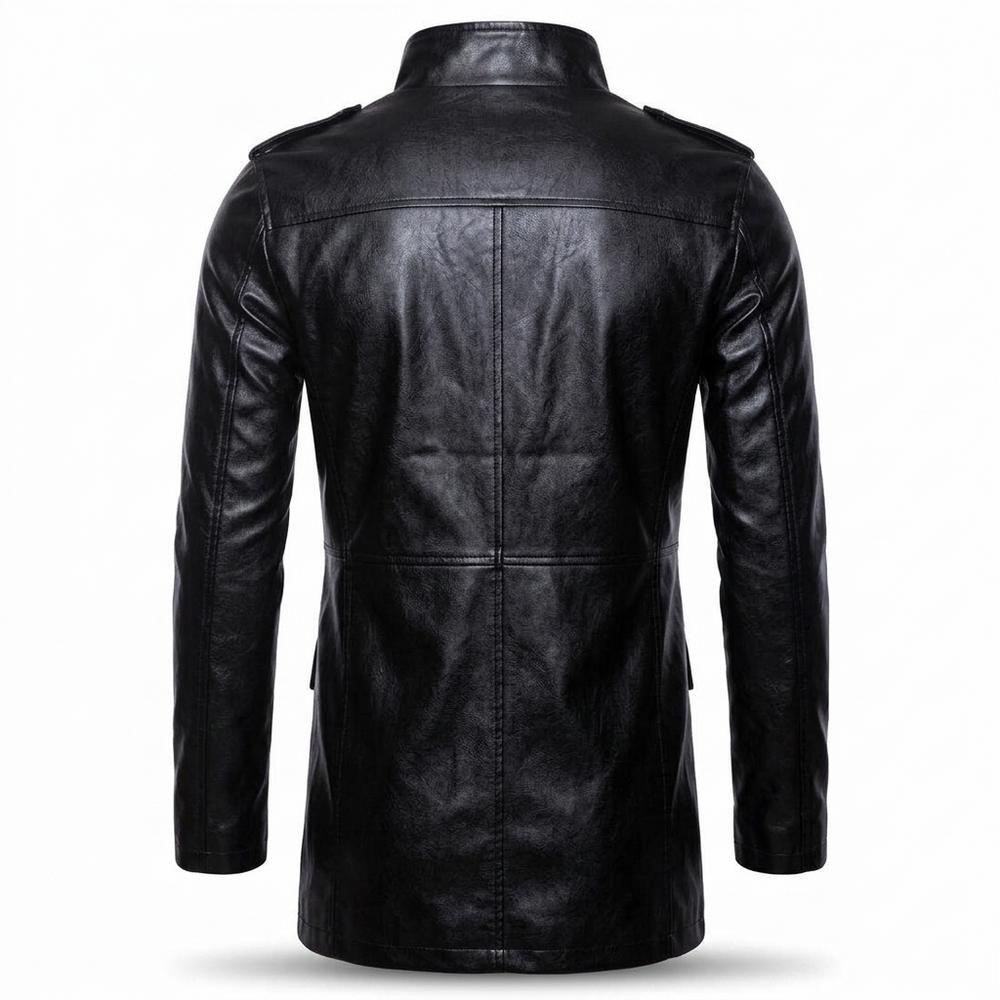 Lederjacken Outlet24 - Sanav | Langgeschnittene Hochgeschlossene Lederjacke Herren
