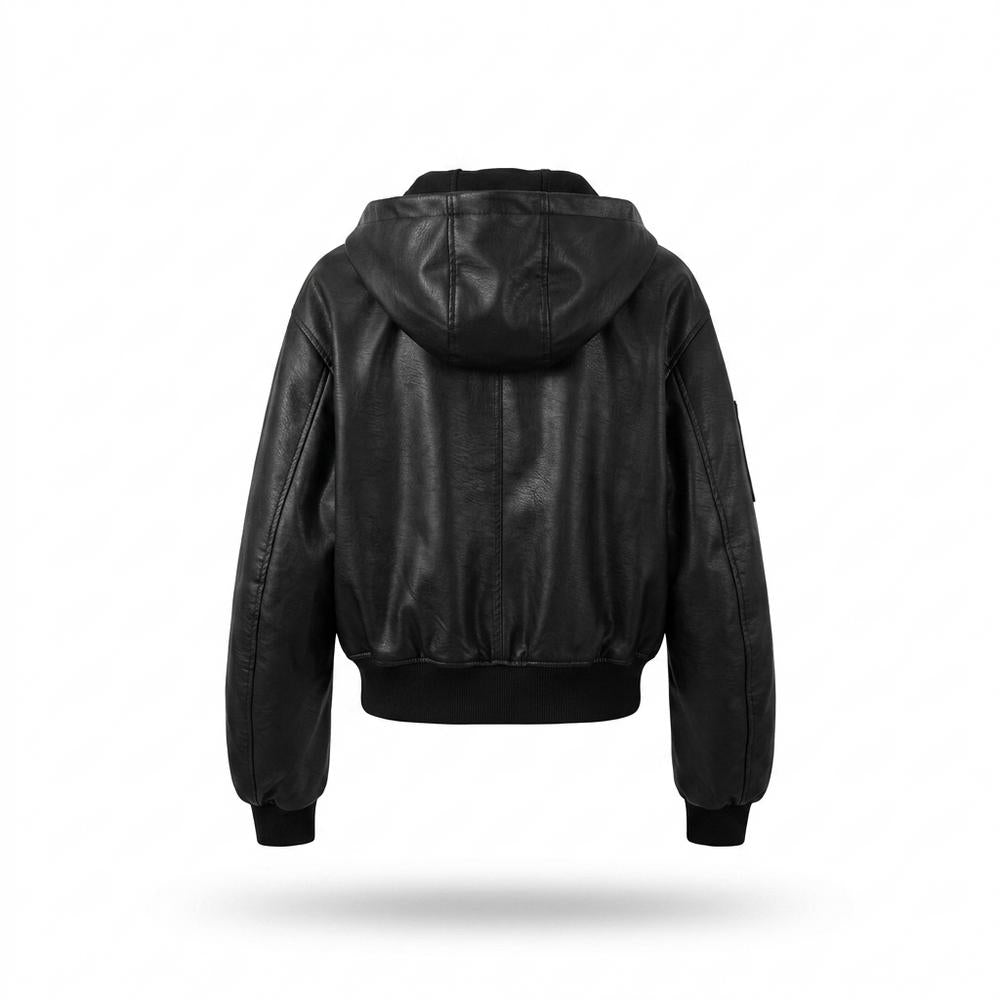 Lederjacken Outlet24 - Supav | Kurzgeschnittene Gekapuzte Lederjacke Damen