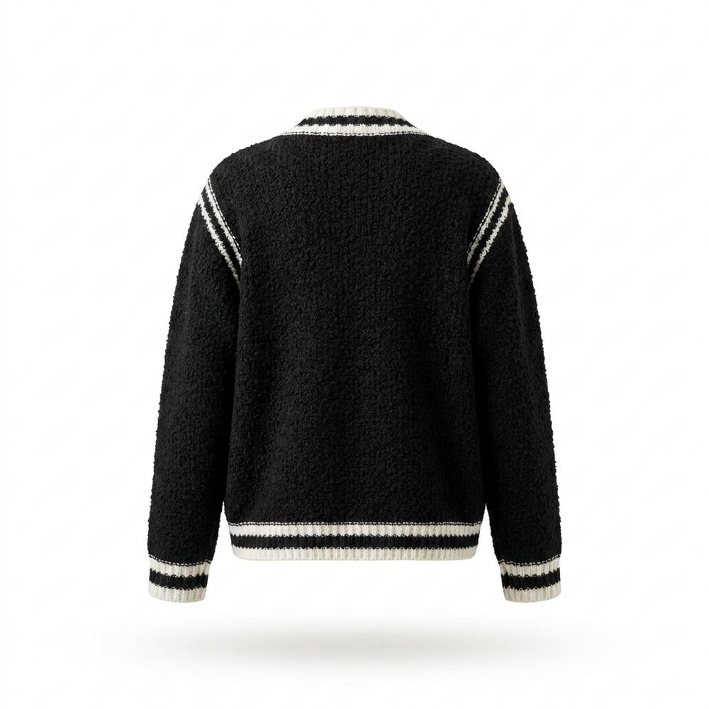 Lederjacken Outlet24 - Linun | Strukturierte Kontrastierende Strickjacke Damen