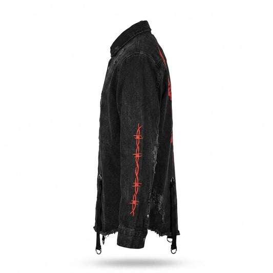 Lederjacken Outlet24 - Remev | Bedruckt Ausgefranst Jacke Unisex