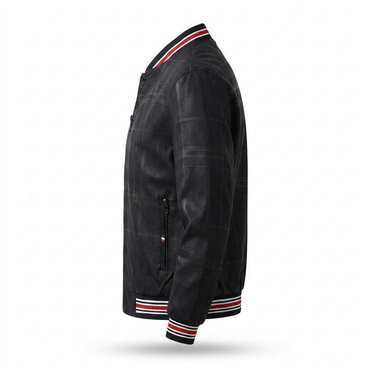 Lederjacken Outlet24 - Rodom | Karierte Gerippte Lederjacke Herren