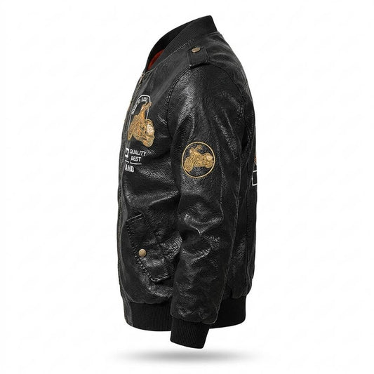 Lederjacken Outlet24 - Vadat | Bestickte Stehkragen Lederjacke Herren