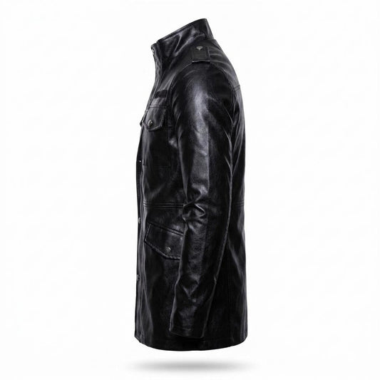 Lederjacken Outlet24 - Sanav | Langgeschnittene Hochgeschlossene Lederjacke Herren