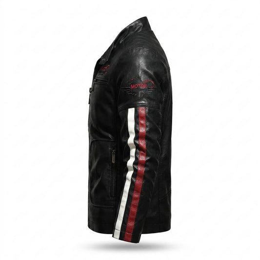 Lederjacken Outlet24 - Nehom | Tailliert Bestickt Lederjacke Herren