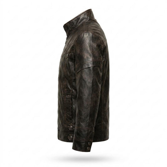 Lederjacken Outlet24 - Mefiv | Strukturiert Mit Stehkragen Lederjacke Herren