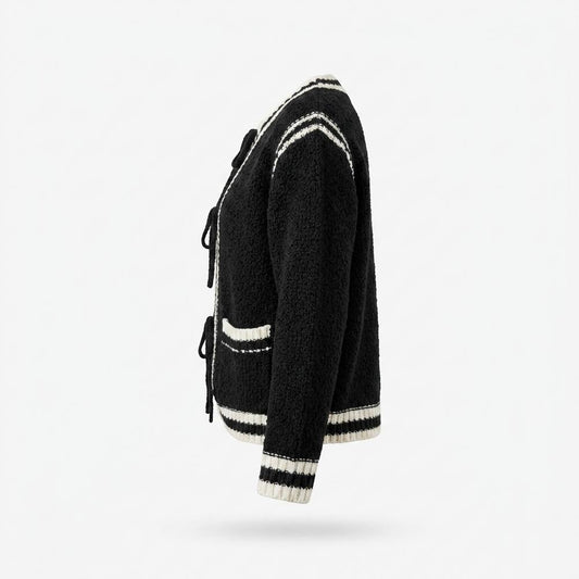 Lederjacken Outlet24 - Linun | Strukturierte Kontrastierende Strickjacke Damen