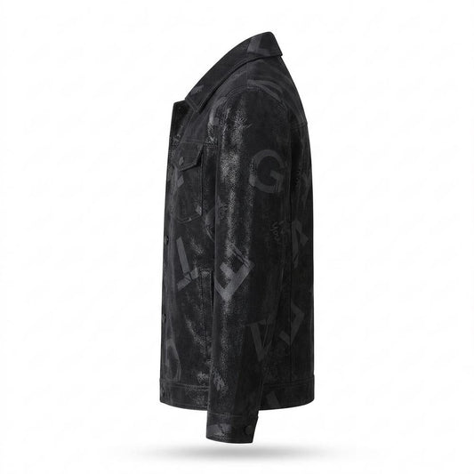 Lederjacken Outlet24 - Muvom | Bedruckt Strukturiert Lederjacke Herren