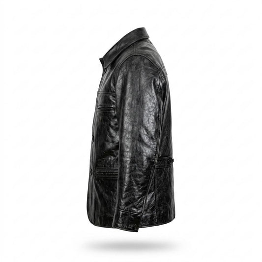 Lederjacken Outlet24 - Tavin | Strukturierte Geknöpfte Lederjacke Herren