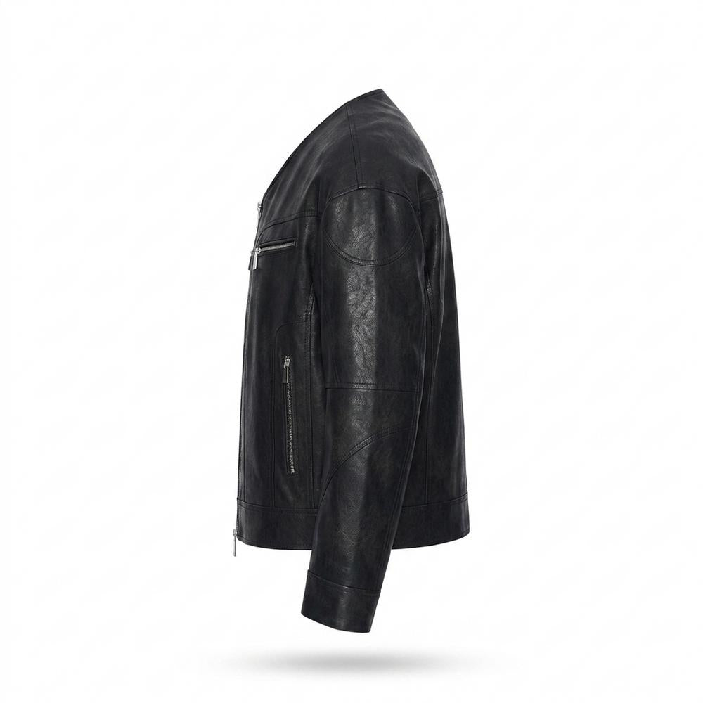 Lederjacken Outlet24 - Rivos | Kragenlose Gesteppte Lederjacke Herren