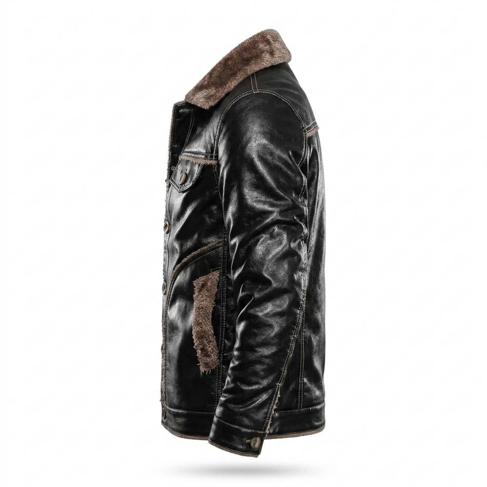 Lederjacken Outlet24 - Kenik | Gefüttert Geknöpft Lederjacke Herren