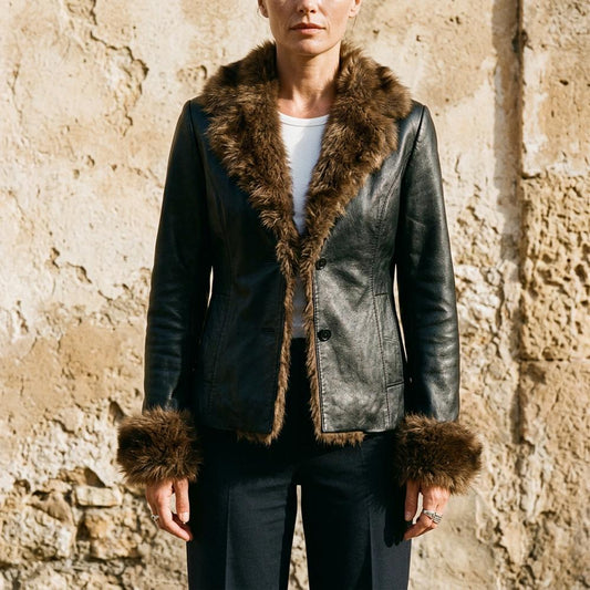 Lederjacken Outlet24 - Tilev | Pelzbesetzte Leder Jacke Damen