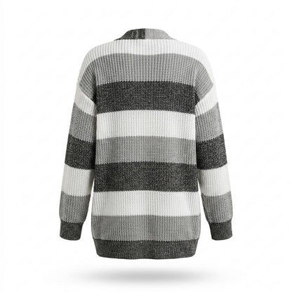 Lederjacken Outlet24 - Kefom | Gestreifter Gestrickter Cardigan Damen