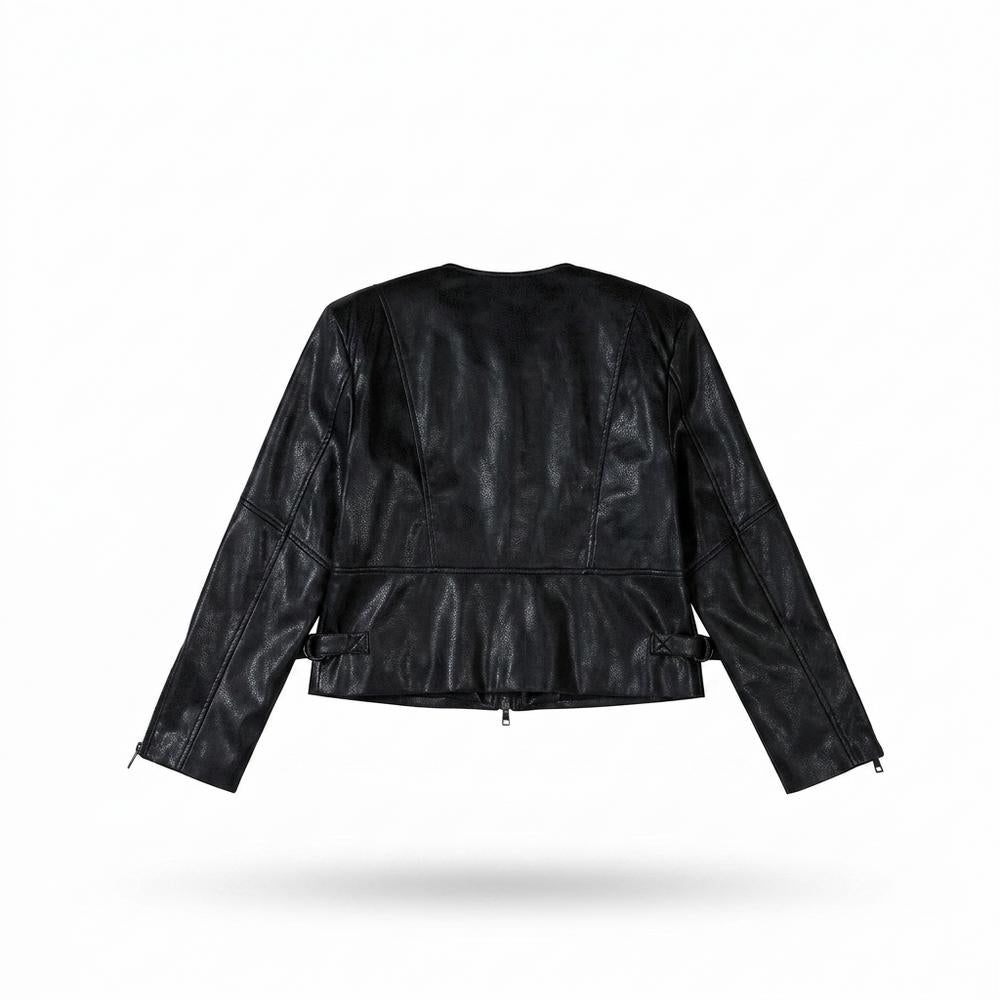 Lederjacken Outlet24 - Eowon | Kragenlos Tailliert Lederjacke Damen