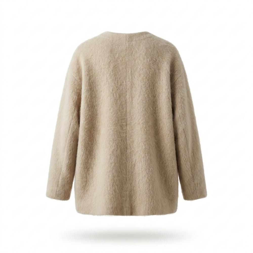 Lederjacken Outlet24 - Tofek | Kragenlos Strukturiert Cardigan Damen