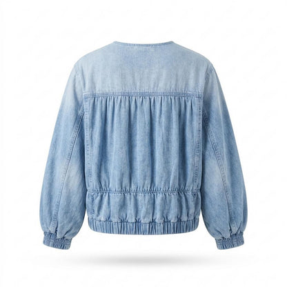 Lederjacken Outlet24 - Riril | Gerafft Kragenlos Jacke Damen