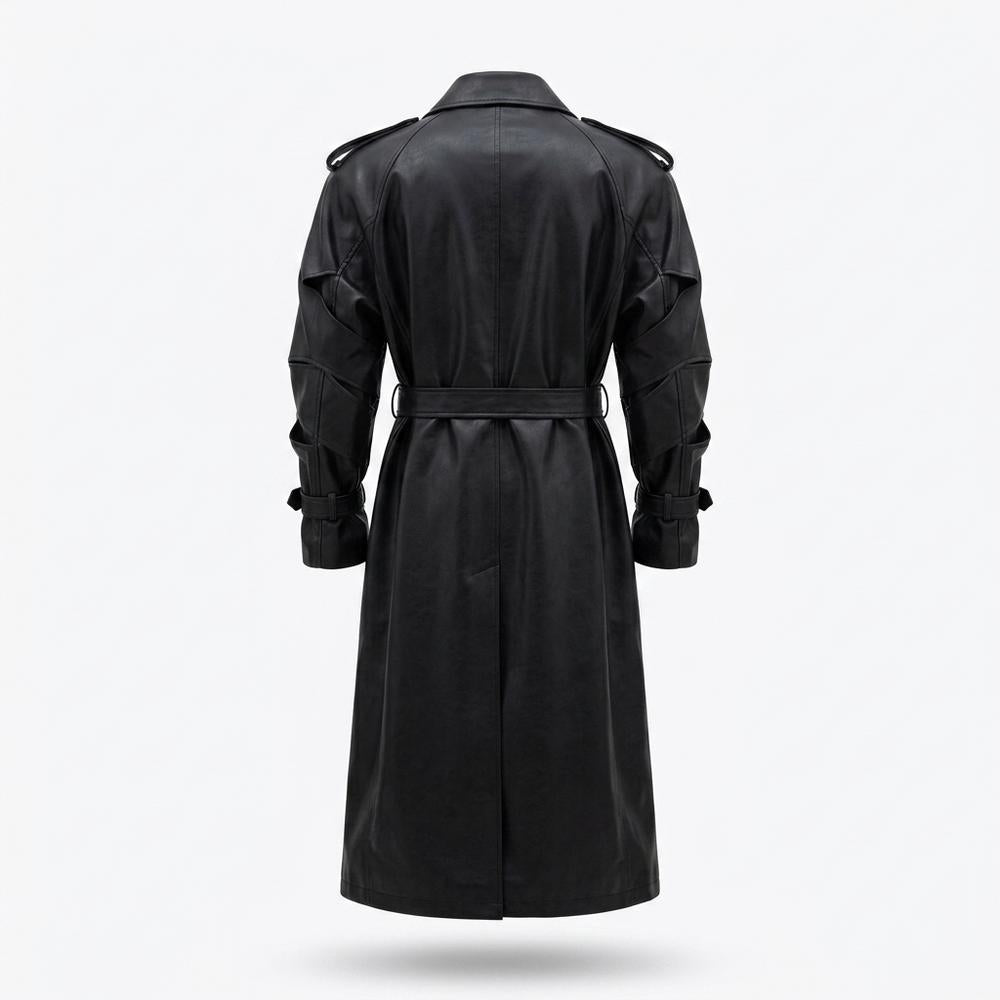 Lederjacken Outlet24 - Vapak | Doppelreihiger Gegürteter Ledermantel Unisex