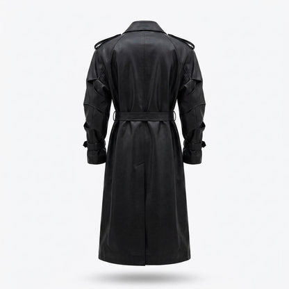 Lederjacken Outlet24 - Vapak | Doppelreihiger Gegürteter Ledermantel Unisex