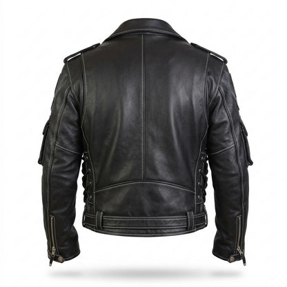 Lederjacken Outlet24 - Zarak | Kontrastgesteppt Multipocket Lederjacke Herren