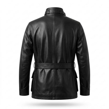 Lederjacken Outlet24 - Aagit | Gegürtelt Geknöpft Lederjacke Herren