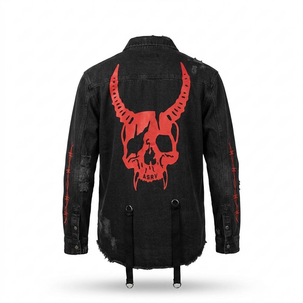 Lederjacken Outlet24 - Remev | Bedruckt Ausgefranst Jacke Unisex