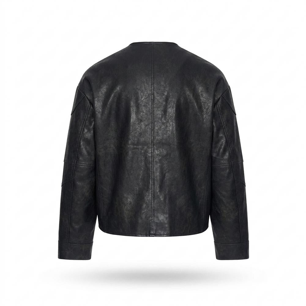 Lederjacken Outlet24 - Rivos | Kragenlose Gesteppte Lederjacke Herren