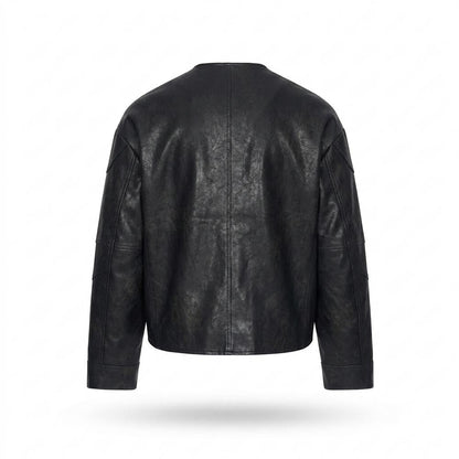 Lederjacken Outlet24 - Rivos | Kragenlose Gesteppte Lederjacke Herren
