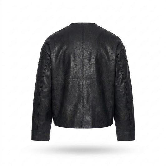 Lederjacken Outlet24 - Rivos | Kragenlose Gesteppte Lederjacke Herren