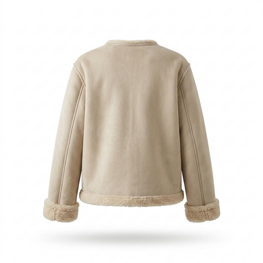 Lederjacken Outlet24 - Dahuk | Gefütterte Kragenlose Wildleder-Jacke Damen