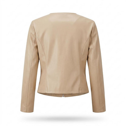 Lederjacken Outlet24 - Sovon | Kragenlos Tailliert Lederjacke Damen