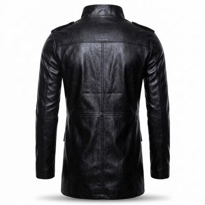 Lederjacken Outlet24 - Sanav | Langgeschnittene Hochgeschlossene Lederjacke Herren