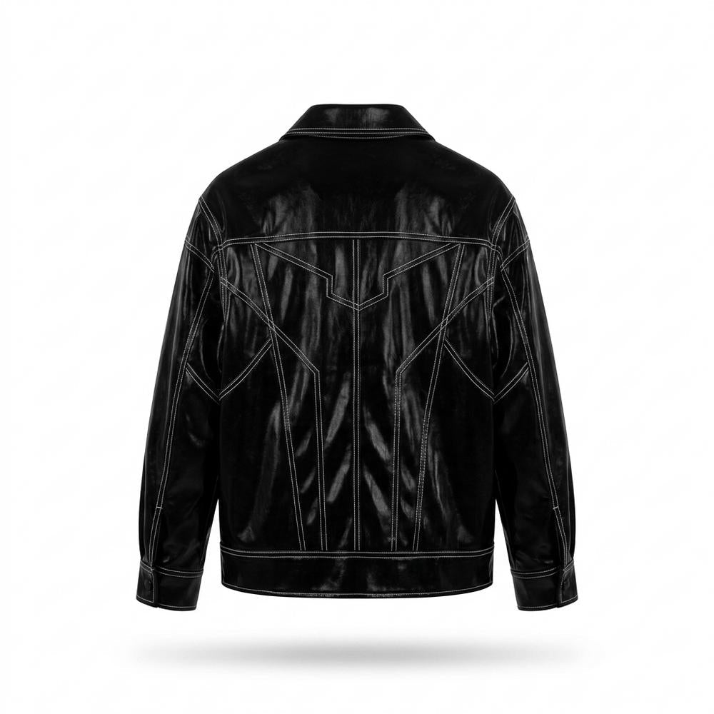 Lederjacken Outlet24 - Kehom | Glänzend Kontrastgesteppt Lederjacke Unisex