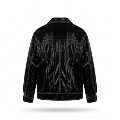 Lederjacken Outlet24 - Kehom | Glänzend Kontrastgesteppt Lederjacke Unisex