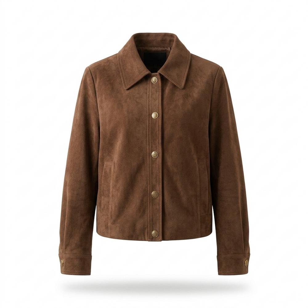 Lederjacken Outlet24 - Kokek | Langärmelige Geknöpfte Wildleder-Jacke Damen