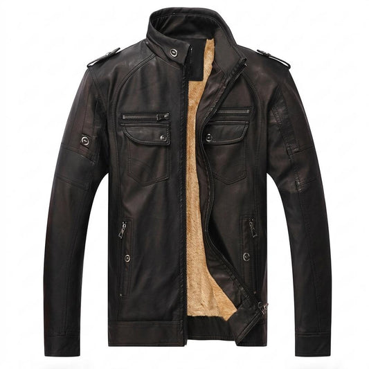 Lederjacken Outlet24 - Dohil | Gefütterte Hochschließende Lederjacke Herren