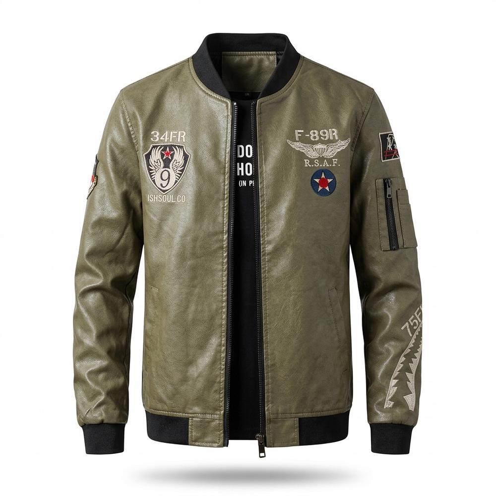Lederjacken Outlet24 - Kufir | Bestickt Gerippt Lederjacke Herren