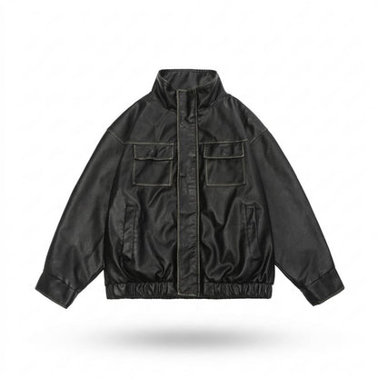 Lederjacken Outlet24 - Renon | Hochschließende Gewaschene Lederjacke Unisex