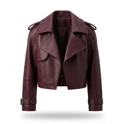 Lederjacken Outlet24 - Yewel | Weit Geschnittene Breit-Kragige Lederjacke Damen