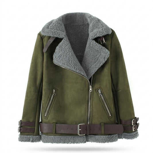 Lederjacken Outlet24 - Dulom | Gefüttert Asymmetrisch Wildleder-Jacke Damen