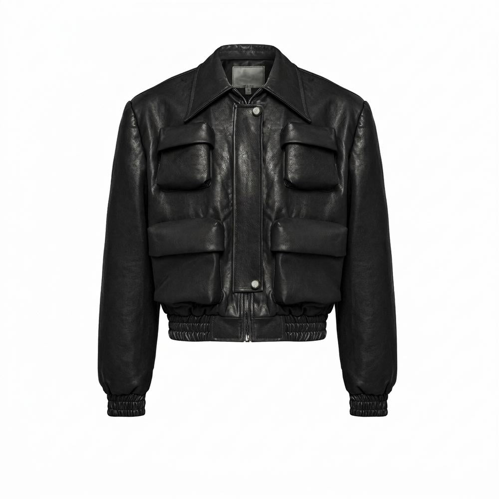 Lederjacken Outlet24 - Tidit | Aufgesetzt Gesmokt Lederjacke Unisex