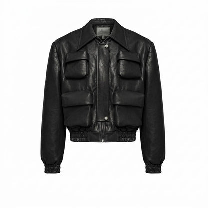 Lederjacken Outlet24 - Tidit | Aufgesetzt Gesmokt Lederjacke Unisex