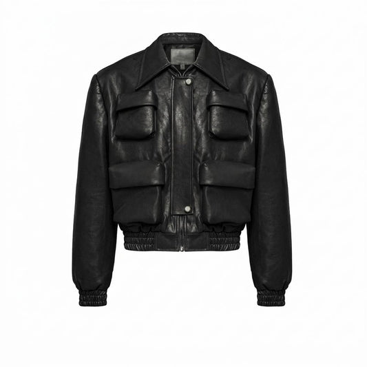 Lederjacken Outlet24 - Tidit | Aufgesetzt Gesmokt Lederjacke Unisex