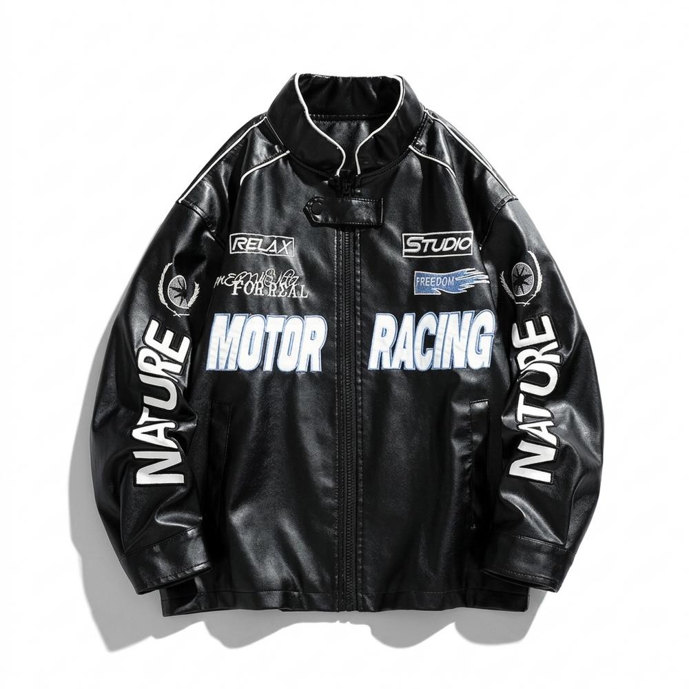 Lederjacken Outlet24 - Mopun | Bedruckt Paspeliert Lederjacke Unisex