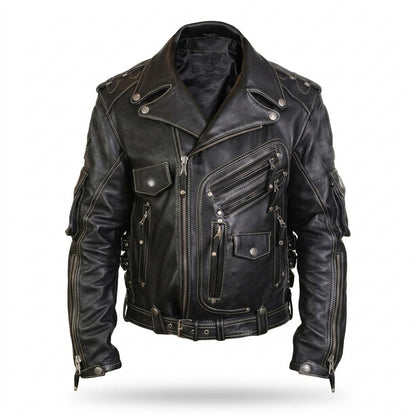 Lederjacken Outlet24 - Zarak | Kontrastgesteppt Multipocket Lederjacke Herren