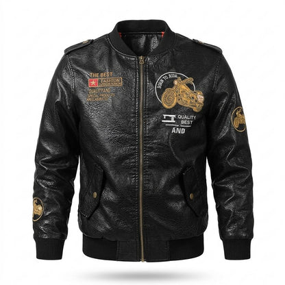 Lederjacken Outlet24 - Vadat | Bestickte Stehkragen Lederjacke Herren