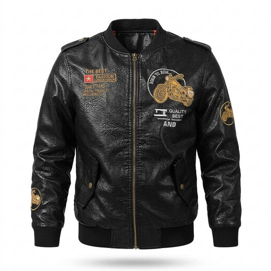 Lederjacken Outlet24 - Vadat | Bestickte Stehkragen Lederjacke Herren